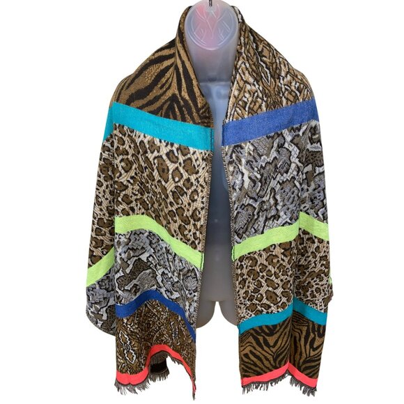 NWT Copper Penny Multicolor Animal Print Fringed Warm Women's Scarf - Picture 6 of 7